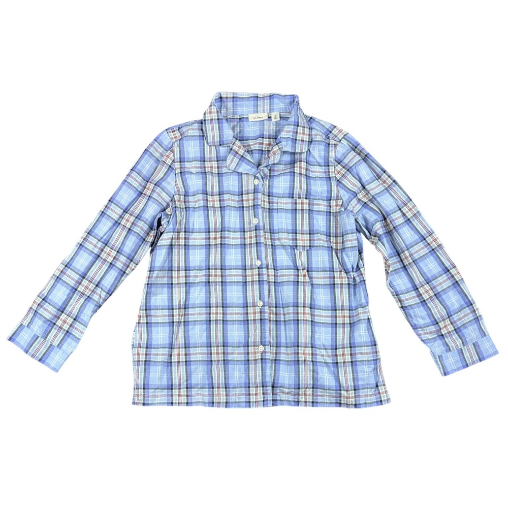 LL Bean Women Petite Medium Blue Plaid Cotton Button Down Shirt Gorpcore 279275